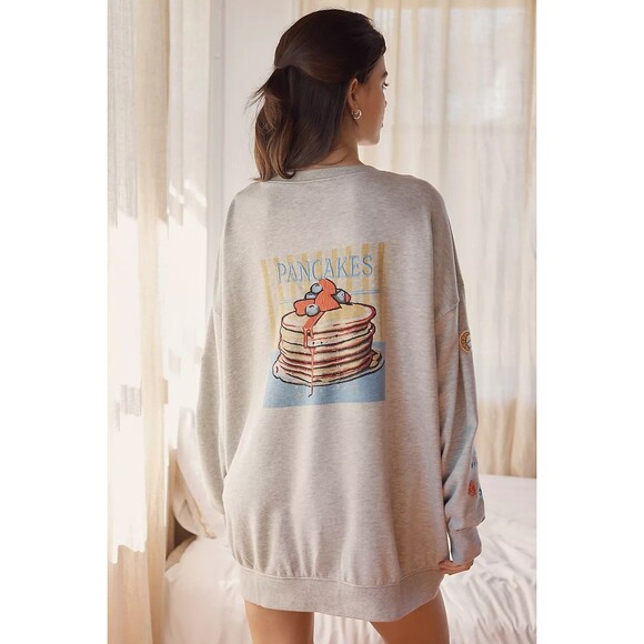 By Anthropologie Embroidered Crew-Neck Sweatshirt Top Oversized Cotton S 283674 - Picture 4 of 13